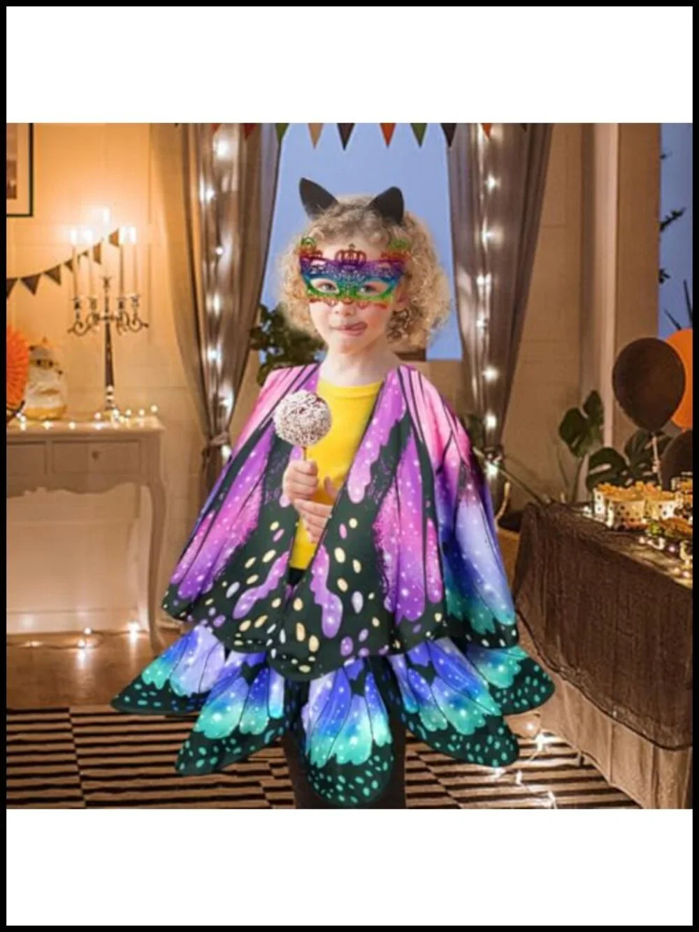 Kids Fairy Butterfly Wings Costume Set with Dress Mask Hair Clips Halloween